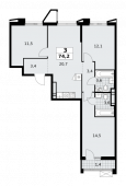 3-комнатная квартира 74,2 м²